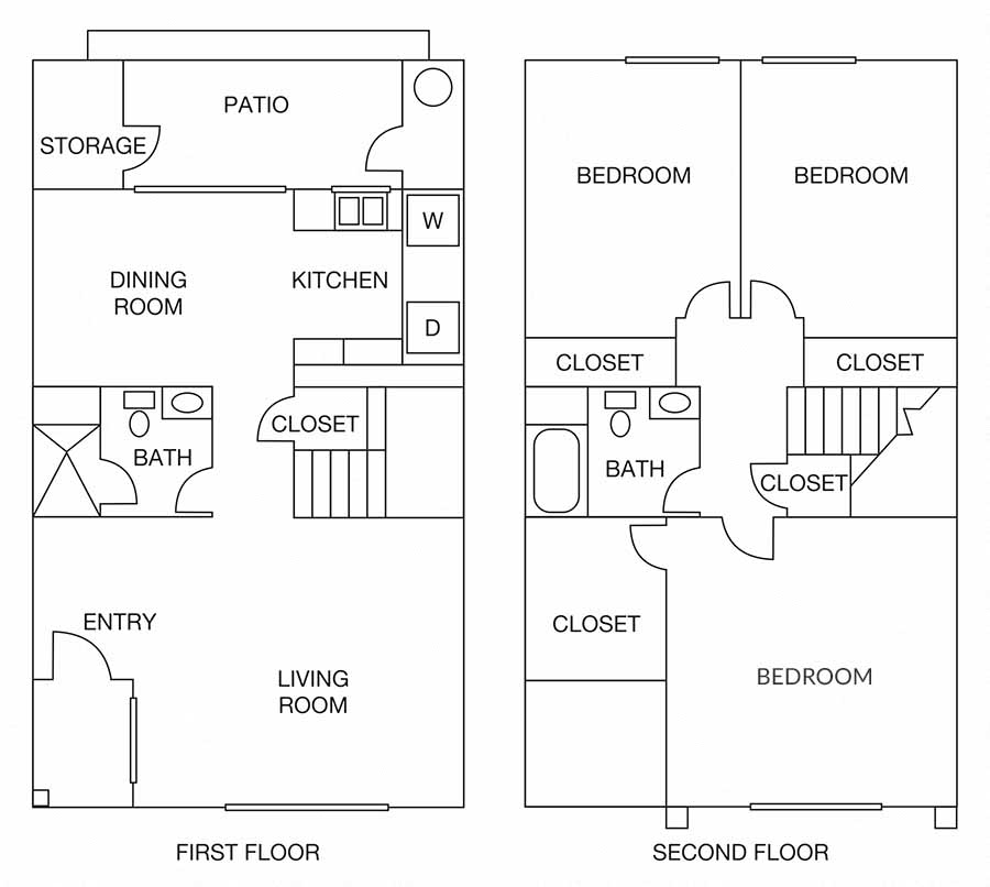 Floor plan for 3 beds, 2 baths, 1263 sqft